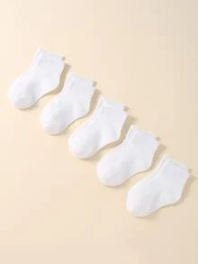 5雙兒童素色中筒襪 - 白色 - 查看 2