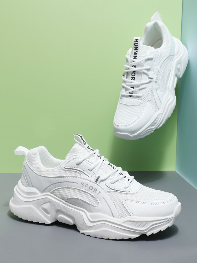 נעלי ספורט אופנתיות אופנתיות לגברים עם סוליות עבות שמנמנות, נוחות חיצוניות, נושמות, נגד החלקה ועמידות בפני שחיקה - לבן - ראה 6