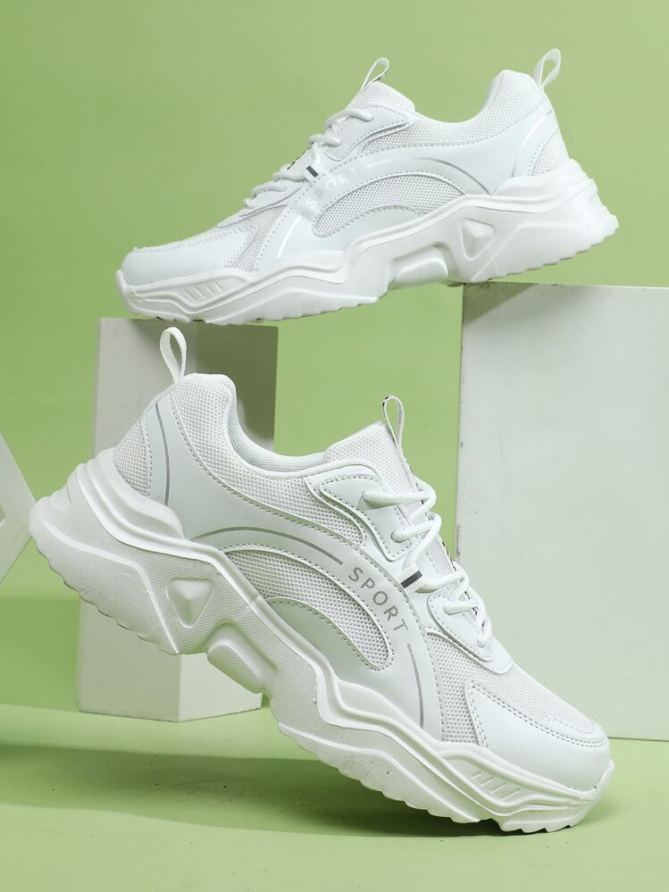 נעלי ספורט אופנתיות אופנתיות לגברים עם סוליות עבות שמנמנות, נוחות חיצוניות, נושמות, נגד החלקה ועמידות בפני שחיקה - לבן - ראה 5