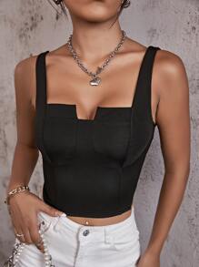 SHEIN Essnce Notched Neckline Tank Top - Black - View 3