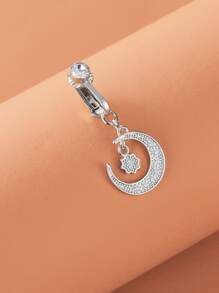 完美穿孔方晶鋯石星月吊飾臍釘銅彩虹磁性隔膜穿孔首飾 - 銀色 - 查看 1