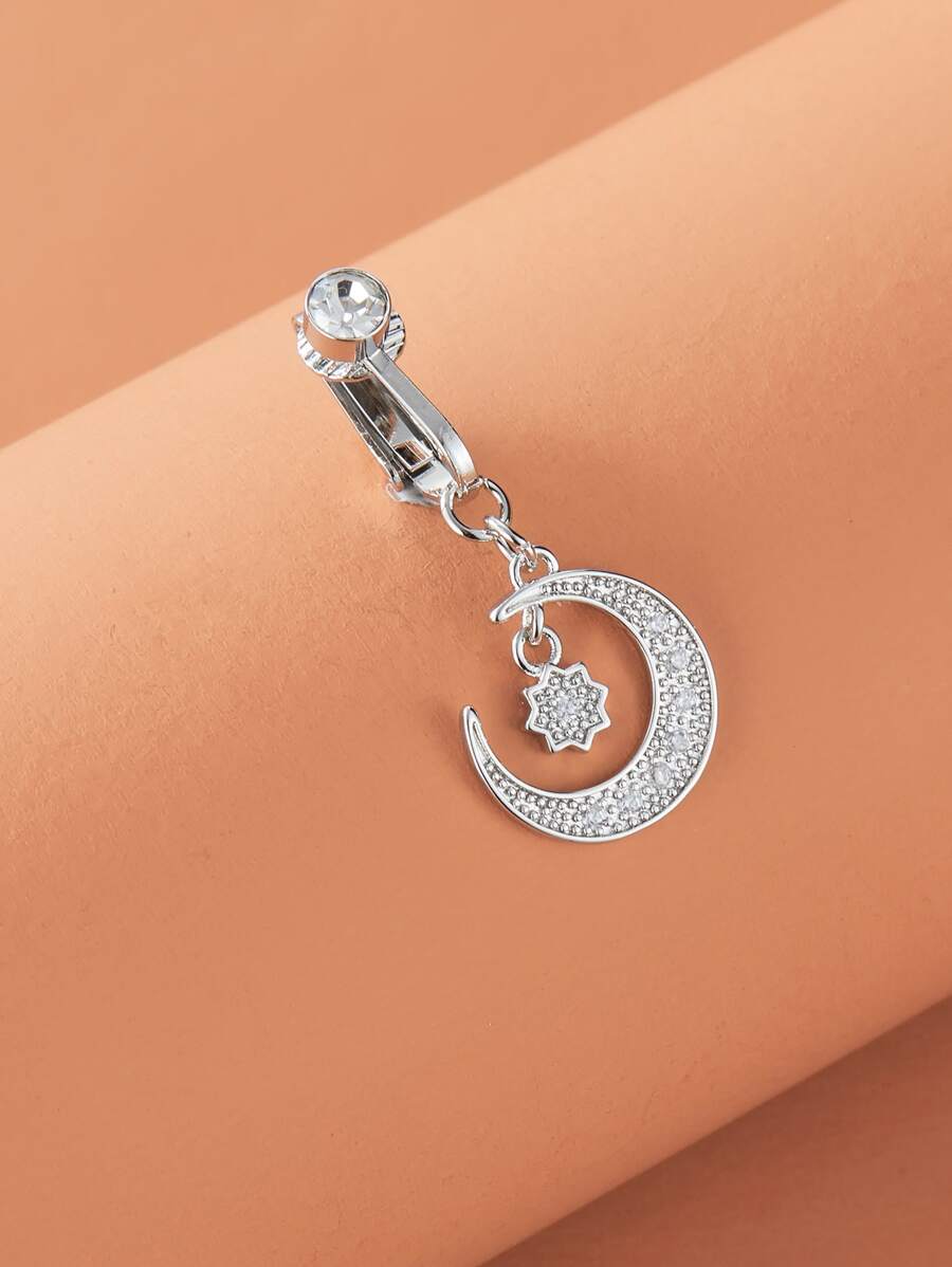 完美穿孔方晶鋯石星月吊飾臍釘銅彩虹磁性隔膜穿孔首飾 - 銀色 - 查看 1