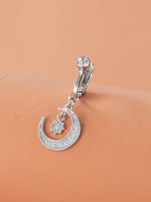 完美穿孔方晶鋯石星月吊飾臍釘銅彩虹磁性隔膜穿孔首飾 - 銀色 - 查看 2