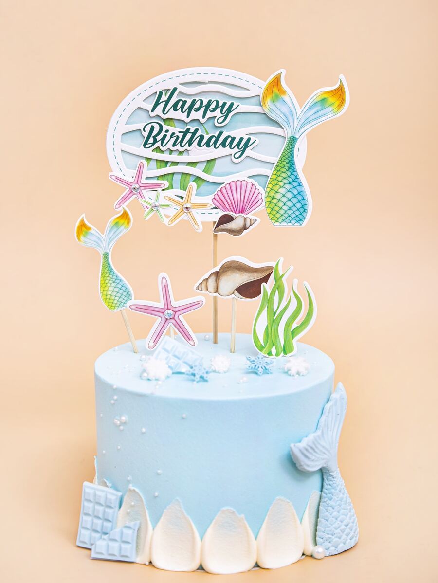 5pcs Ocean Themed Cake Topper Decoration - Multicolor - View 1