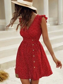 Breezaya 滿版印花蝴蝶袖A字連衣裙