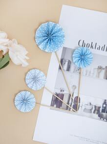 4pcs Paper Fan Decor Cake Topper - Blue and White - View 2