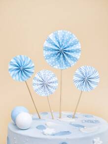 4pcs Paper Fan Decor Cake Topper - Blue and White - View 3