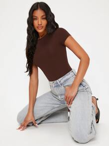 SHEIN BASICS 1pc Solid Slim Fit Bodysuit