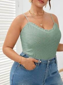 SHEIN LUNE 大碼褶邊網眼刺繡吊帶上衣 - 薄荷綠 - 查看 6