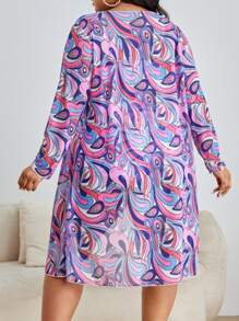 SHEIN Swim Curve Summer Beach Plus Allover Print Bikini Set Drawstring Front Cami Top & Boxer Shorts & Kimono 3 Piece Bathing Suit - Multicolor - View 2
