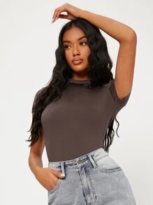 SHEIN BASICS Camiseta unicolor forma ajustada