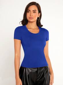 SHEIN BASICS Solid Form Fitting Tee - Royal Blue - View 5