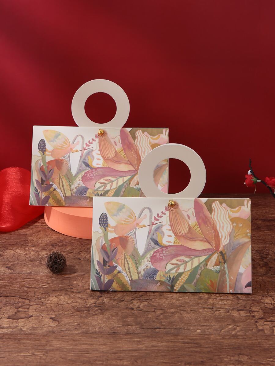 2入組花朵圖案便攜式禮品盒派對糖果盒 - 彩色 - 查看 1