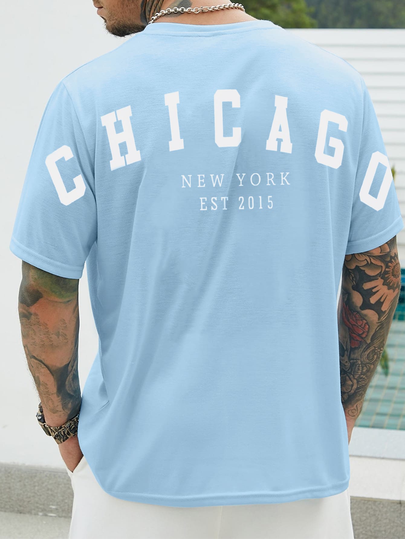 Manfinity LEGND 男士字母圖案T恤 - 淺藍色 - 查看 1