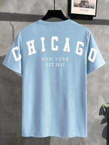 Manfinity LEGND 男士字母圖案T恤 - 淺藍色 - 查看 3