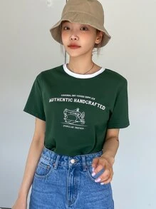 DAZY Slogan đồ họa tương phản Trim Tee - màu xanh lá - Xem 6