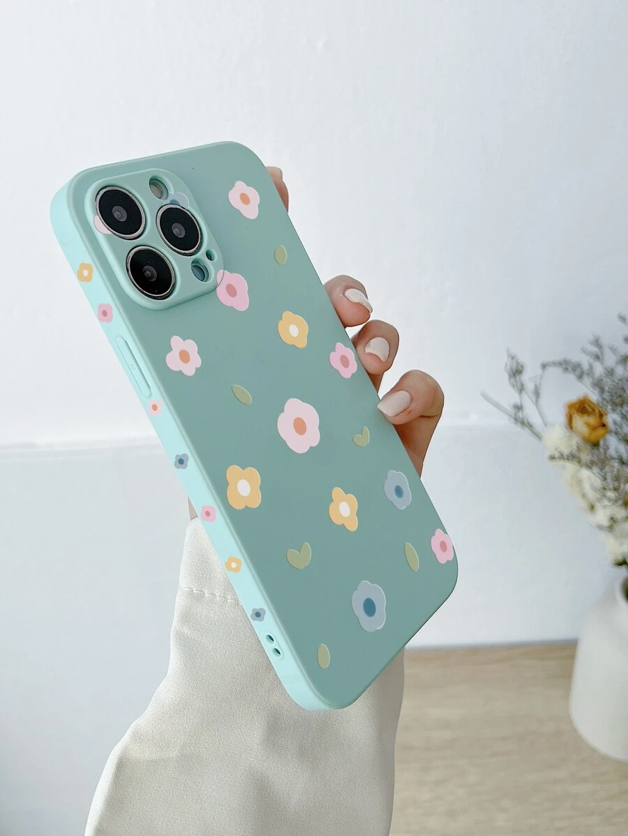 Flower Pattern Phone Case Compatible With IPhone 11,IPhone 13,Huawei P30 Pro - Mint Green - View 1
