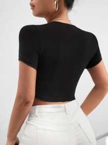 SHEIN SXY Ladder Cut Out Crop Tee - Black - View 2
