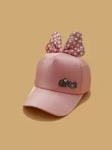 Toddler Girls Rhinestone Letter & Cartoon Ear Decor Baseball Cap