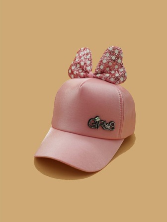 Niñitas Gorra de béisbol con diamante de imitación con letra & con dibujos animados con diseño de oreja