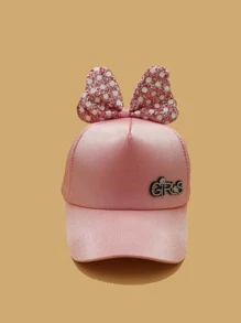 Toddler Girls Rhinestone Letter & Cartoon Ear Decor Baseball Cap