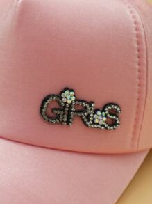 Toddler Girls Rhinestone Letter & Cartoon Ear Decor Baseball Cap