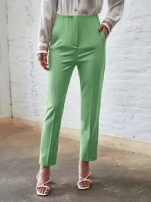 SHEIN BIZwear Quần nữ Túi Dây kéo màu trơn Thanh lịch - màu xanh lá - Xem 1