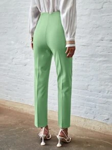 SHEIN BIZwear Quần nữ Túi Dây kéo màu trơn Thanh lịch - màu xanh lá - Xem 2