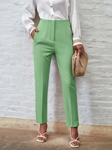 SHEIN BIZwear Quần nữ Túi Dây kéo màu trơn Thanh lịch - màu xanh lá - Xem 3