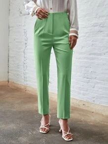 SHEIN BIZwear Quần nữ Túi Dây kéo màu trơn Thanh lịch - màu xanh lá - Xem 5