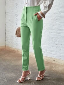 SHEIN BIZwear Quần nữ Túi Dây kéo màu trơn Thanh lịch - màu xanh lá - Xem 6