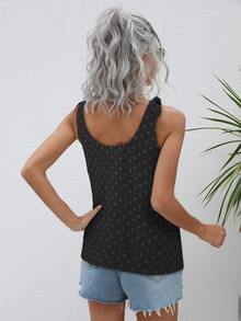 Swiss Dot Contrast Guipure Lace Bow Detail Tank Top - Black - View 2