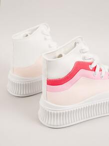 High Top Chunky Platform Sneakers - Pink - View 4