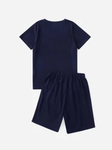 SHEIN Tween Boy Gamepad Print Tee & Letter Graphic Shorts
