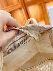 標語圖案流蘇裝飾購物袋 - 米色 - 查看 4