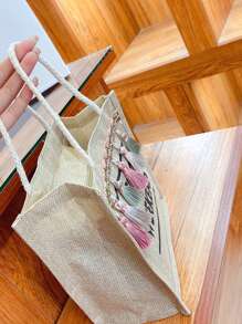 標語圖案流蘇裝飾購物袋 - 米色 - 查看 7