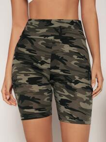SHEIN EZwear Shorts biker con estampado de camuflaje de cintura ancha - Multicolor - Ver 1