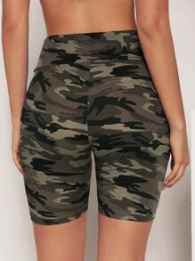 SHEIN EZwear Shorts biker con estampado de camuflaje de cintura ancha - Multicolor - Ver 2