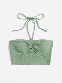 Soleia 抽繩前鏤空繞頸短上衣 - 薄荷綠 - 查看 4