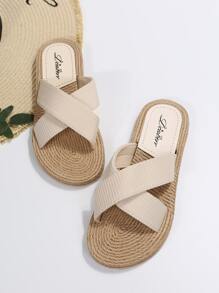 Minimalist Criss Cross Slides - Beige - View 4