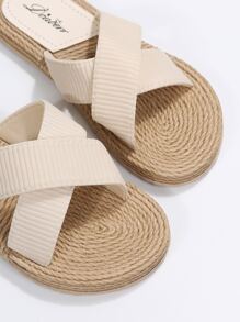 Minimalist Criss Cross Slides - Beige - View 5