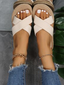Minimalist Criss Cross Slides - Beige - View 6