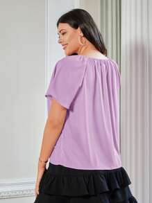SHEIN Clasi Plus Cut Out Butterfly Sleeve Blouse - Lilac Purple - View 2