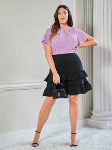 SHEIN Clasi Plus Cut Out Butterfly Sleeve Blouse - Lilac Purple - View 4