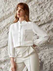 MOTF PREMIUM LINEN TULIP MOCK NECK SHIRT - White - View 6