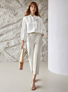 MOTF PREMIUM LINEN TULIP MOCK NECK SHIRT - White - View 8