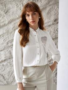 MOTF PREMIUM LINEN TULIP MOCK NECK SHIRT - White - View 9