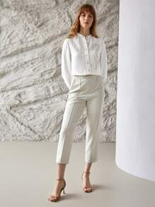 MOTF PREMIUM LINEN TULIP MOCK NECK SHIRT - White - View 11