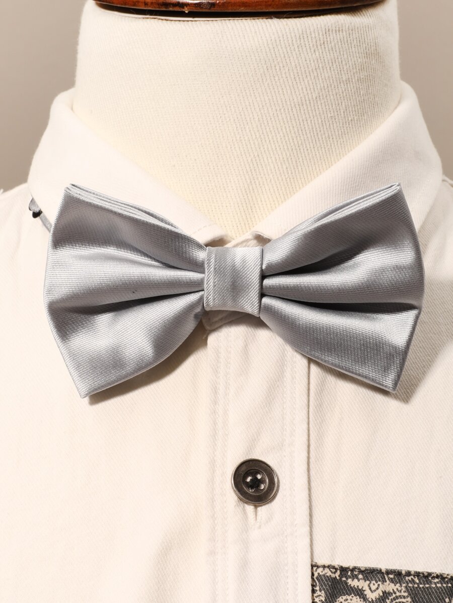 Men Solid Bow Tie - Light Grey - View 1