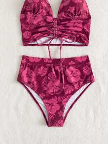 Random Floral Print High Waist Bikini Bottom - Multicolor - View 3